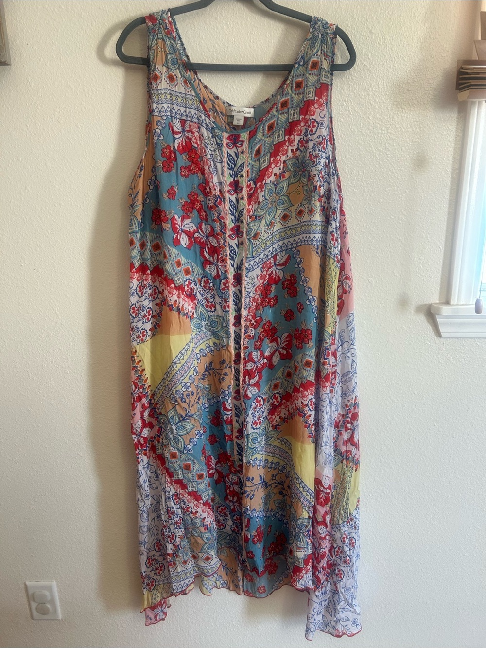 Coldwater Creek Handkerchief Patchwork Embroidered Flowy Dress Womens 3X